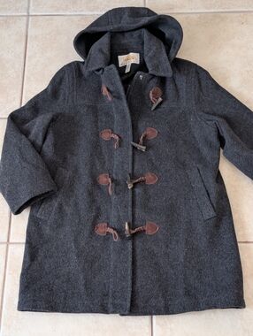 Talbots Gray Wool Hooded Toggle Button Coat Size 8P